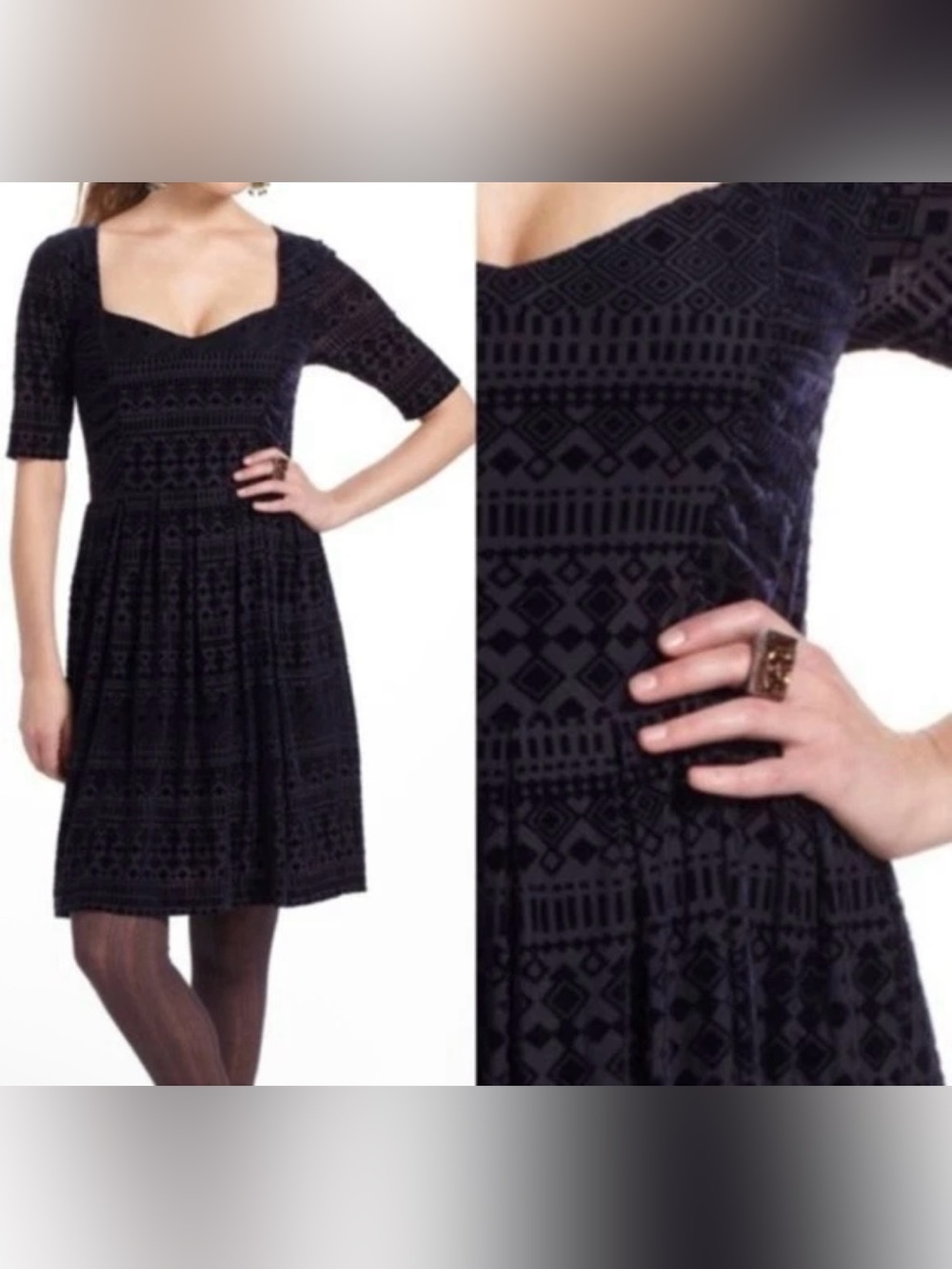 Meadow Rue Navy Blue Velvet Textured Square-Neck Mini Dress - Size L